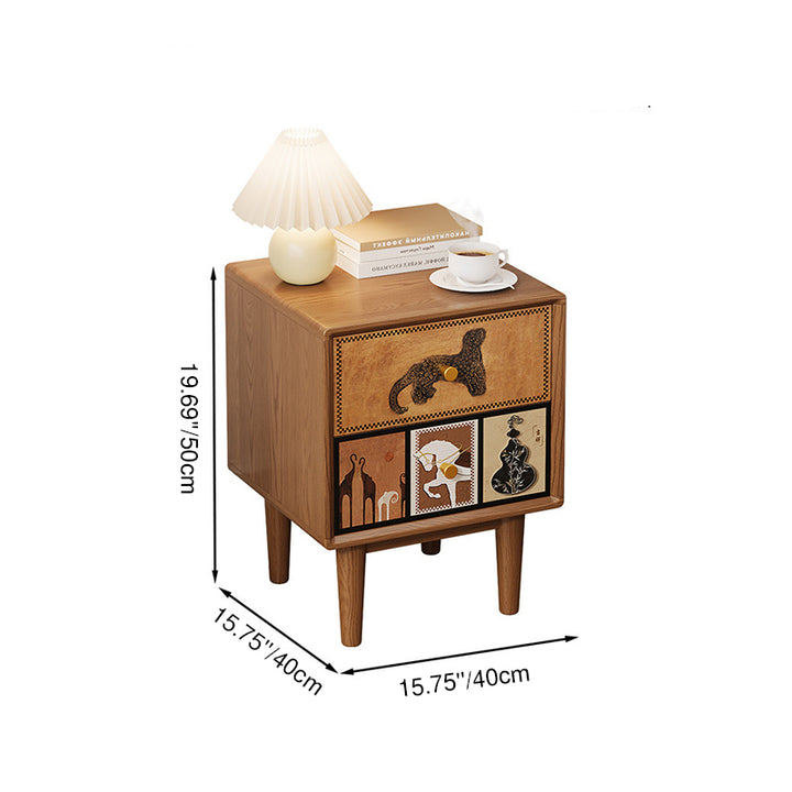 Contemporary Retro Square Rounded Corner Anti-Collision Design Rubberwood Plywood Hardware Nightstand 2-Drawer For Bedroom