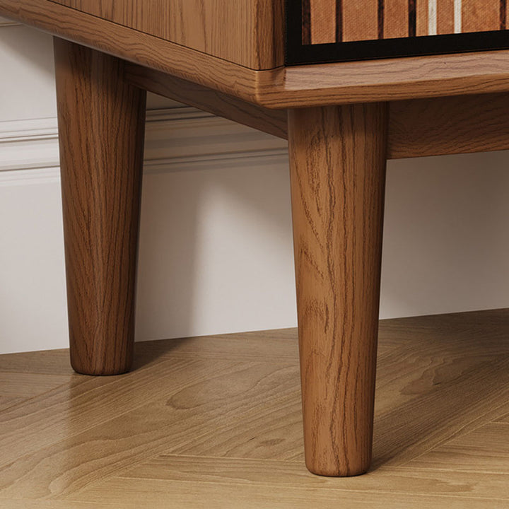 Contemporary Retro Square Rounded Corner Anti-Collision Design Rubberwood Plywood Hardware Nightstand 2-Drawer For Bedroom