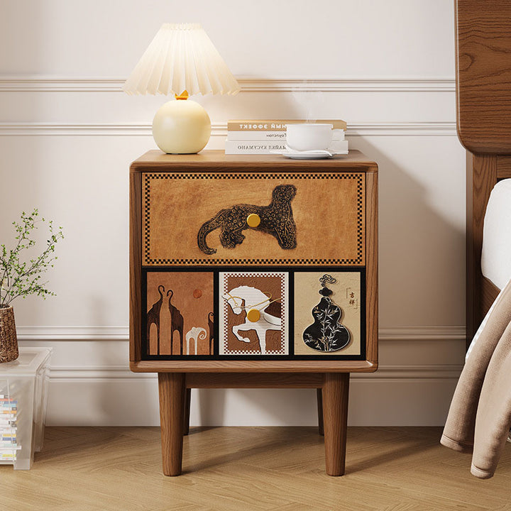 Contemporary Retro Square Rounded Corner Anti-Collision Design Rubberwood Plywood Hardware Nightstand 2-Drawer For Bedroom