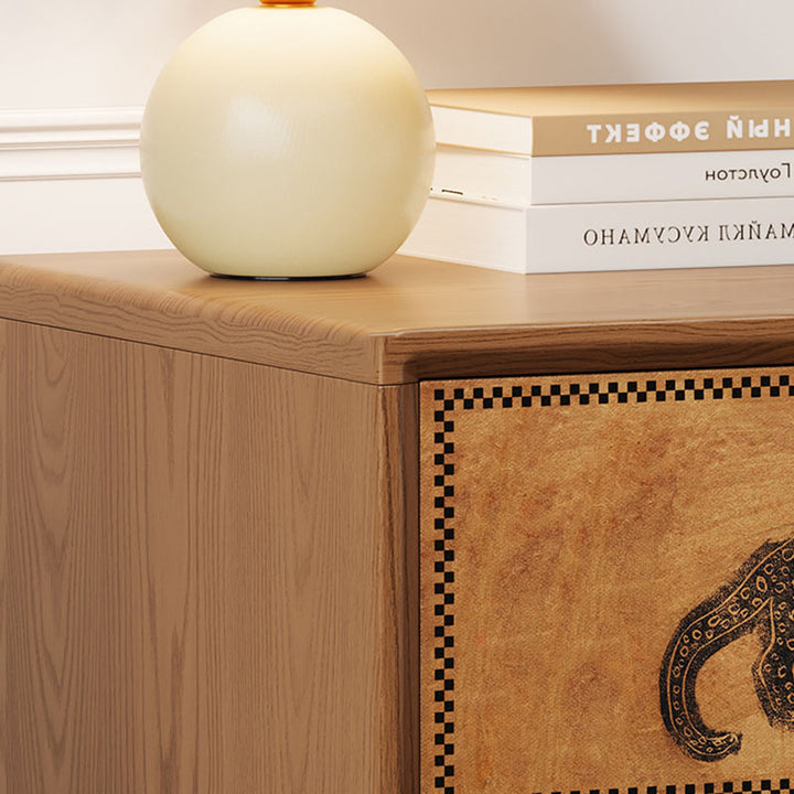 Contemporary Retro Square Rounded Corner Anti-Collision Design Rubberwood Plywood Hardware Nightstand 2-Drawer For Bedroom