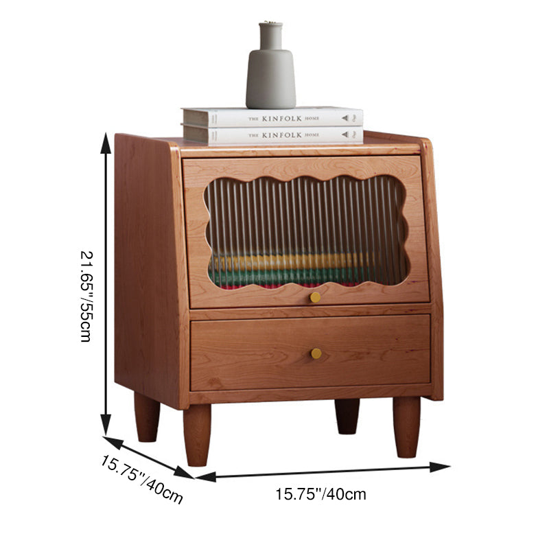 Table de chevet contemporaine nordique en bois d’hévéa, bois de pin, bois massif, panneau multicouche, verre nervuré, à 1 tiroir pour chambre à coucher 