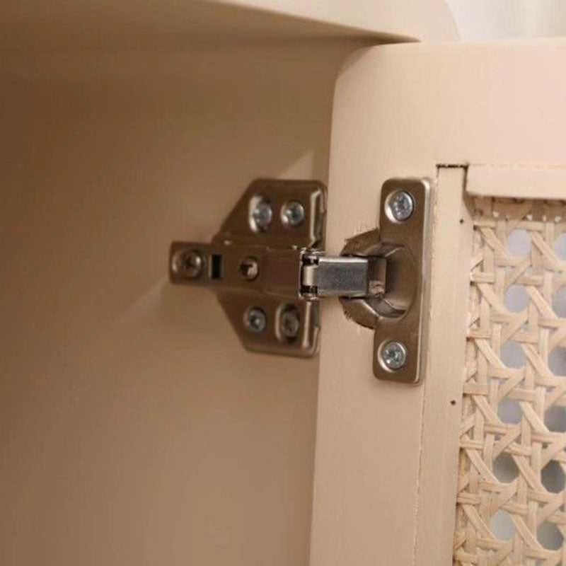 Traditioneller rustikaler quadratischer Nachttisch aus Gummibaum-Massivholz mit mehrschichtigem PE-Rattan-Geflecht und 1-Schrank für das Schlafzimmer 