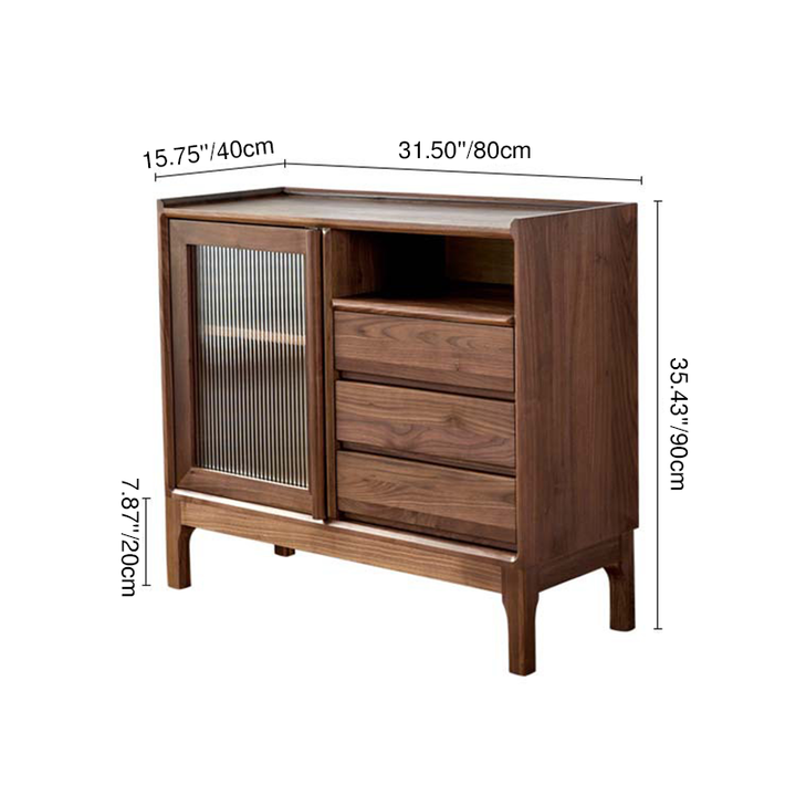 Traditional Vintage Rectangular Walnut Wood Paulownia Wood Glass Hardware Large Capacity Storage Cabinet 3-Drawer For Living Room