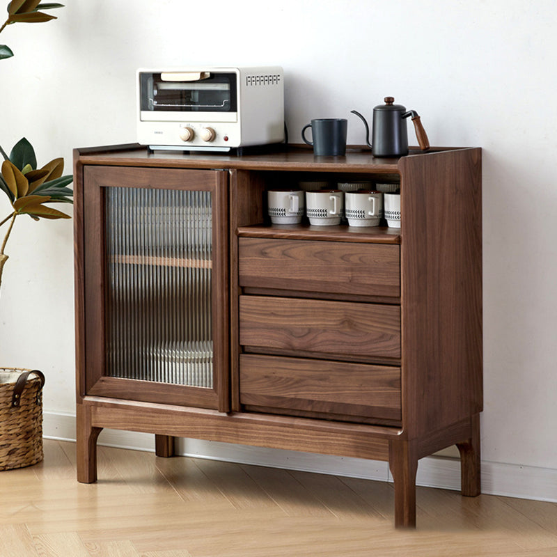 Traditional Vintage Rectangular Walnut Wood Paulownia Wood Glass Hardware Large Capacity Storage Cabinet 3-Drawer For Living Room