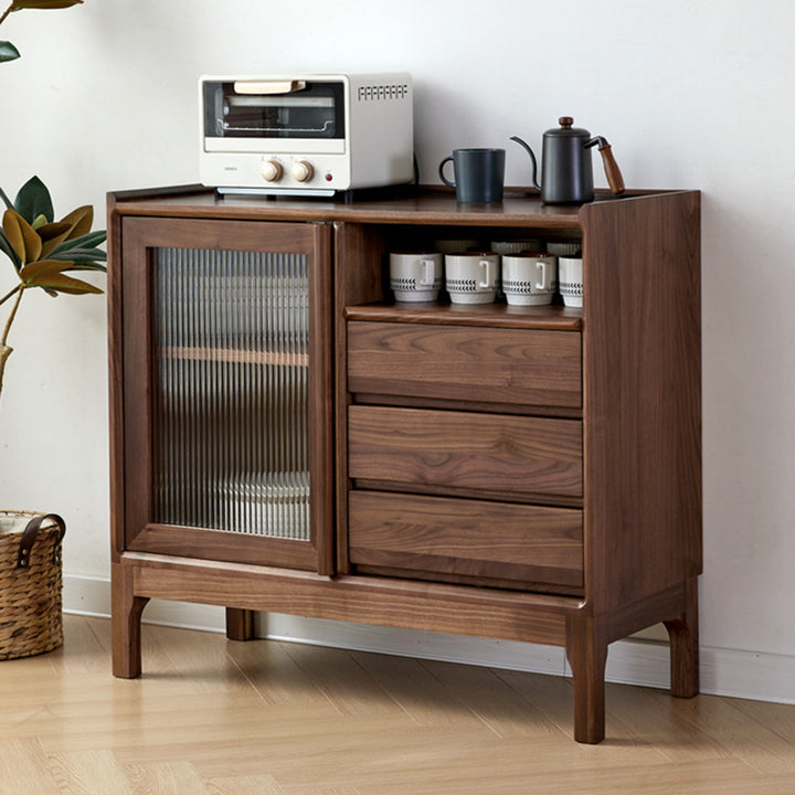 Traditional Vintage Rectangular Walnut Wood Paulownia Wood Glass Hardware Large Capacity Storage Cabinet 3-Drawer For Living Room