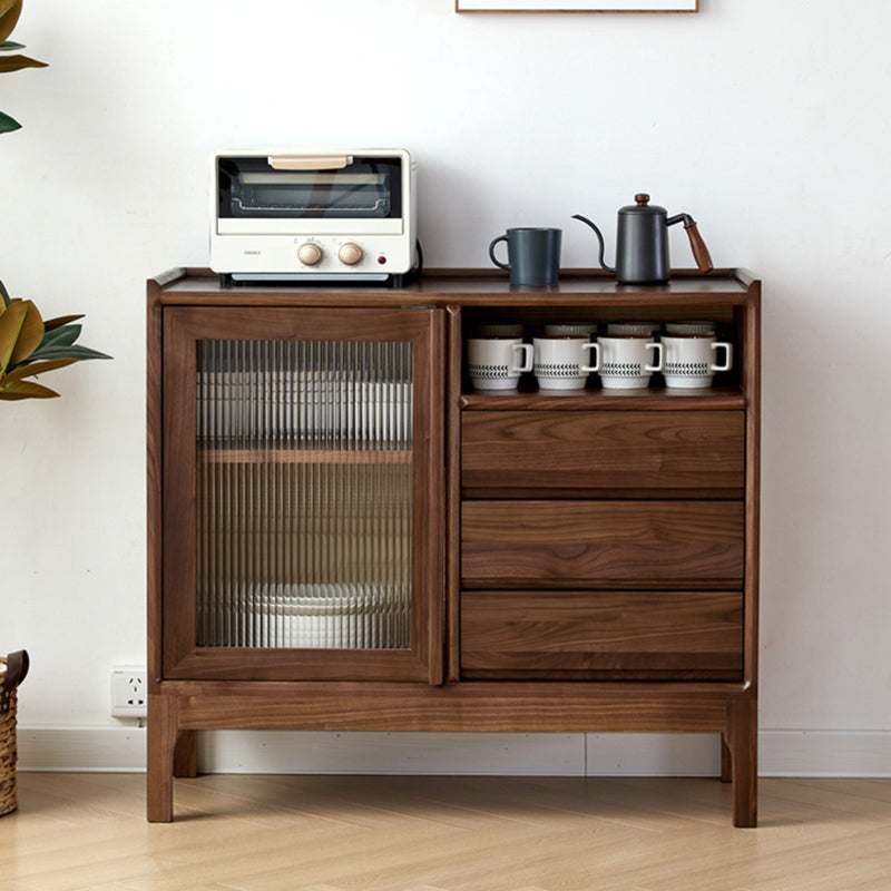 Traditional Vintage Rectangular Walnut Wood Paulownia Wood Glass Hardware Large Capacity Storage Cabinet 3-Drawer For Living Room