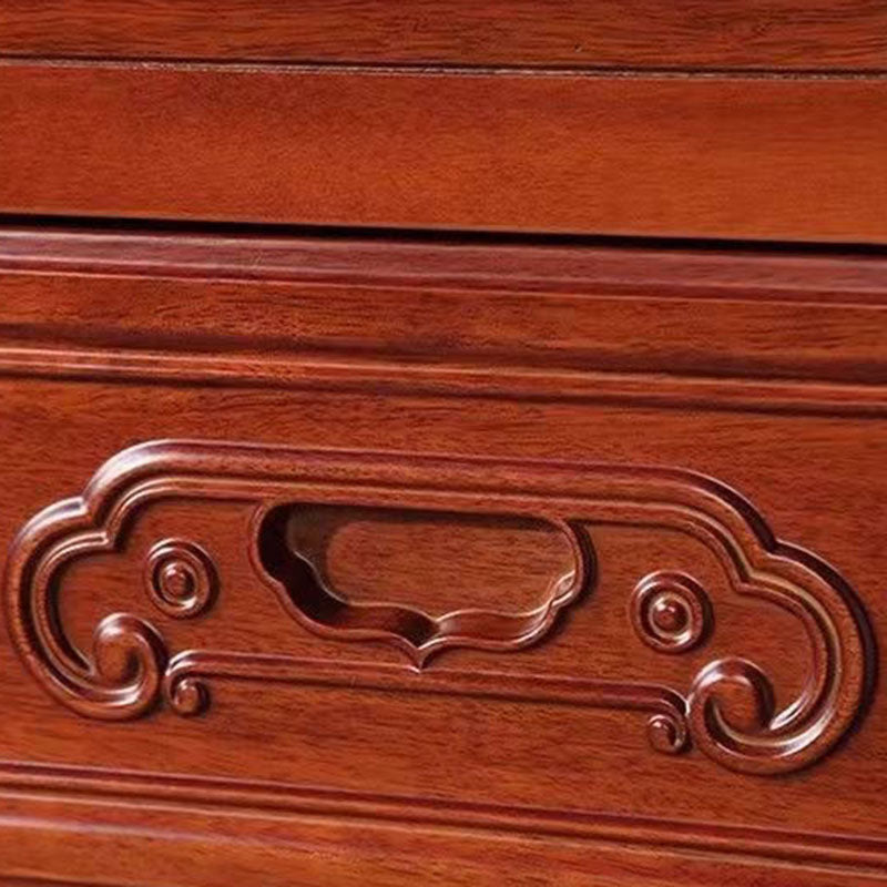 Traditional Chinese Ancient-Style Carvings Square Rubberwood Nightstand 2-Drawer For Bedroom
