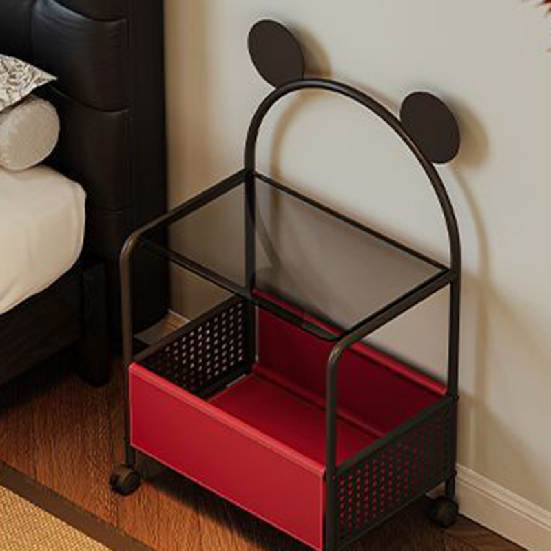 Contemporary Creative Bear Ears Rectangular Tempered Glass Iron Faux Leather PVC Movable Snacks Storage Shelf 2/3/4-Tier For Living Room