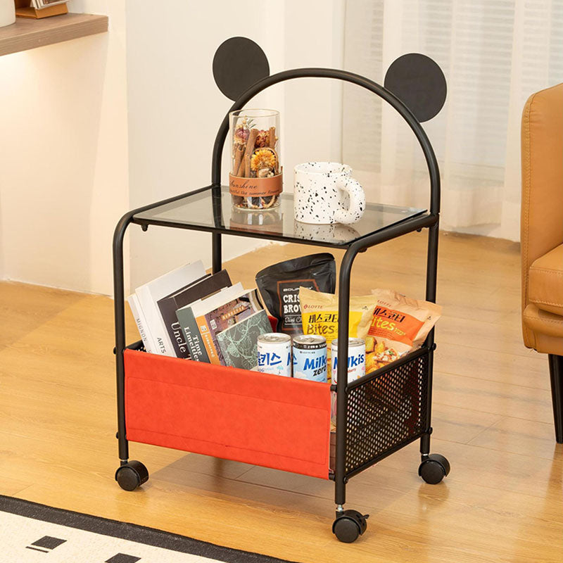 Contemporary Creative Bear Ears Rectangular Tempered Glass Iron Faux Leather PVC Movable Snacks Storage Shelf 2/3/4-Tier For Living Room