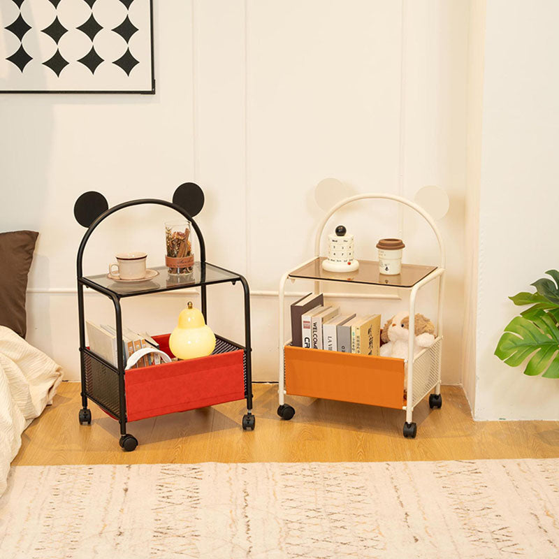 Contemporary Creative Bear Ears Rectangular Tempered Glass Iron Faux Leather PVC Movable Snacks Storage Shelf 2/3/4-Tier For Living Room