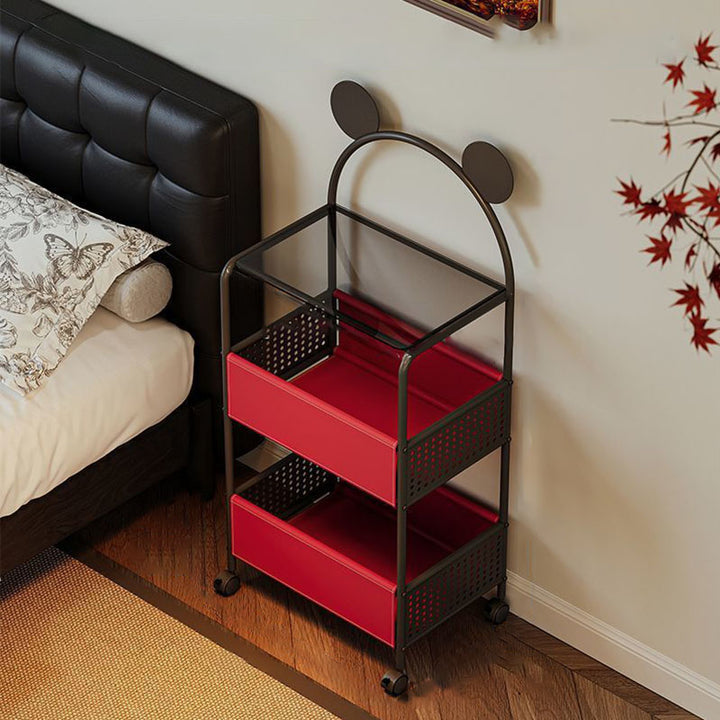 Contemporary Creative Bear Ears Rectangular Tempered Glass Iron Faux Leather PVC Movable Snacks Storage Shelf 2/3/4-Tier For Living Room