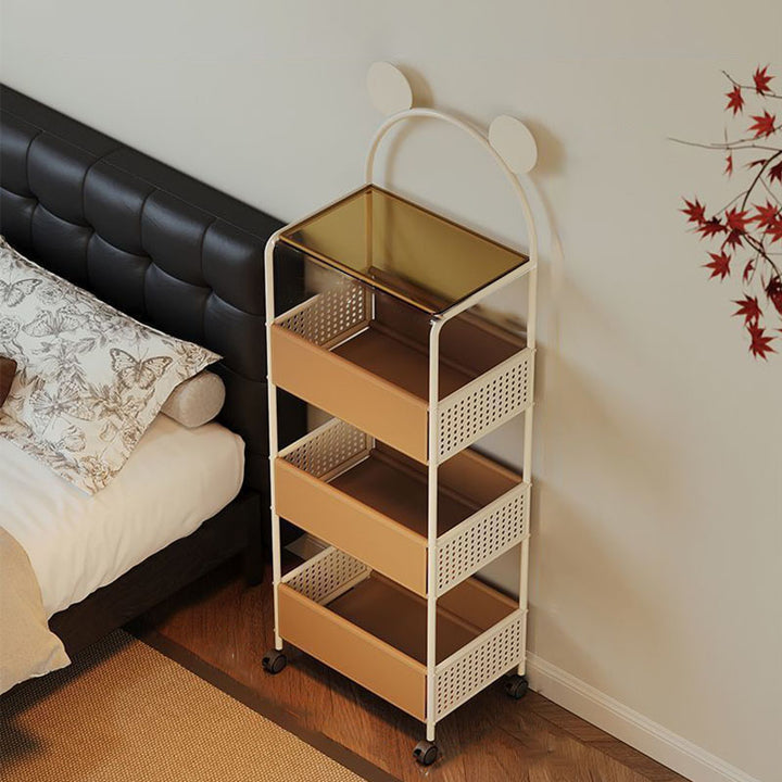 Contemporary Creative Bear Ears Rectangular Tempered Glass Iron Faux Leather PVC Movable Snacks Storage Shelf 2/3/4-Tier For Living Room