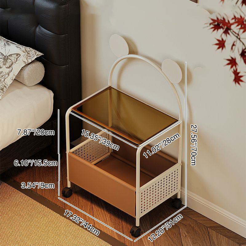 Contemporary Creative Bear Ears Rectangular Tempered Glass Iron Faux Leather PVC Movable Snacks Storage Shelf 2/3/4-Tier For Living Room