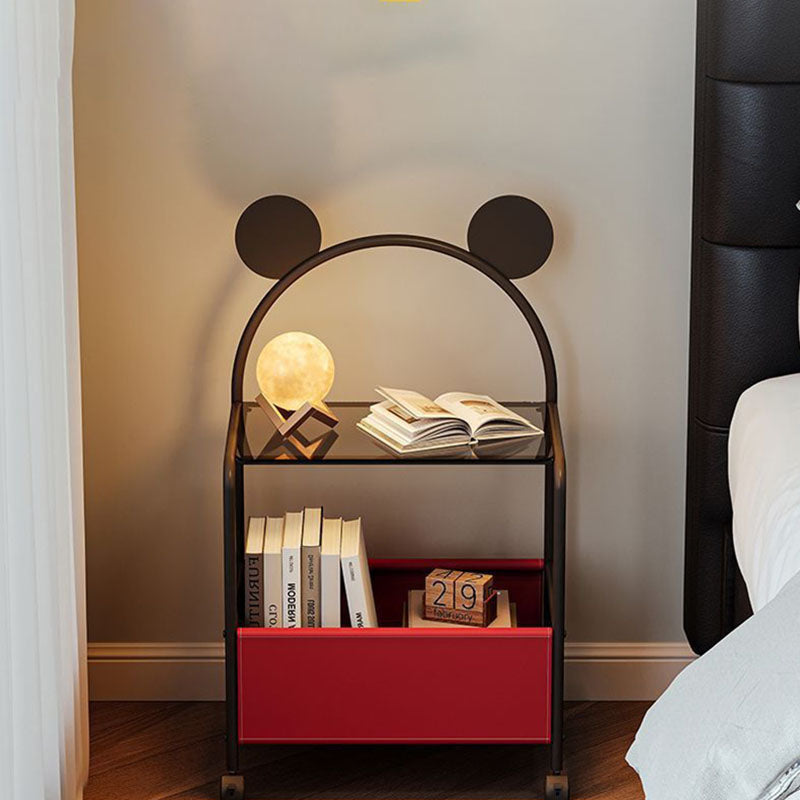 Contemporary Creative Bear Ears Rectangular Tempered Glass Iron Faux Leather PVC Movable Snacks Storage Shelf 2/3/4-Tier For Living Room