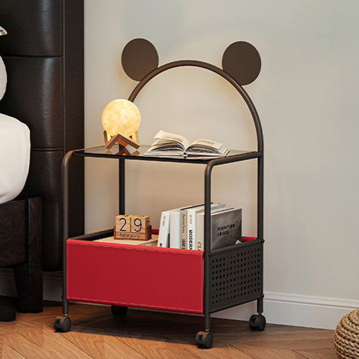 Contemporary Creative Bear Ears Rectangular Tempered Glass Iron Faux Leather PVC Movable Snacks Storage Shelf 2/3/4-Tier For Living Room