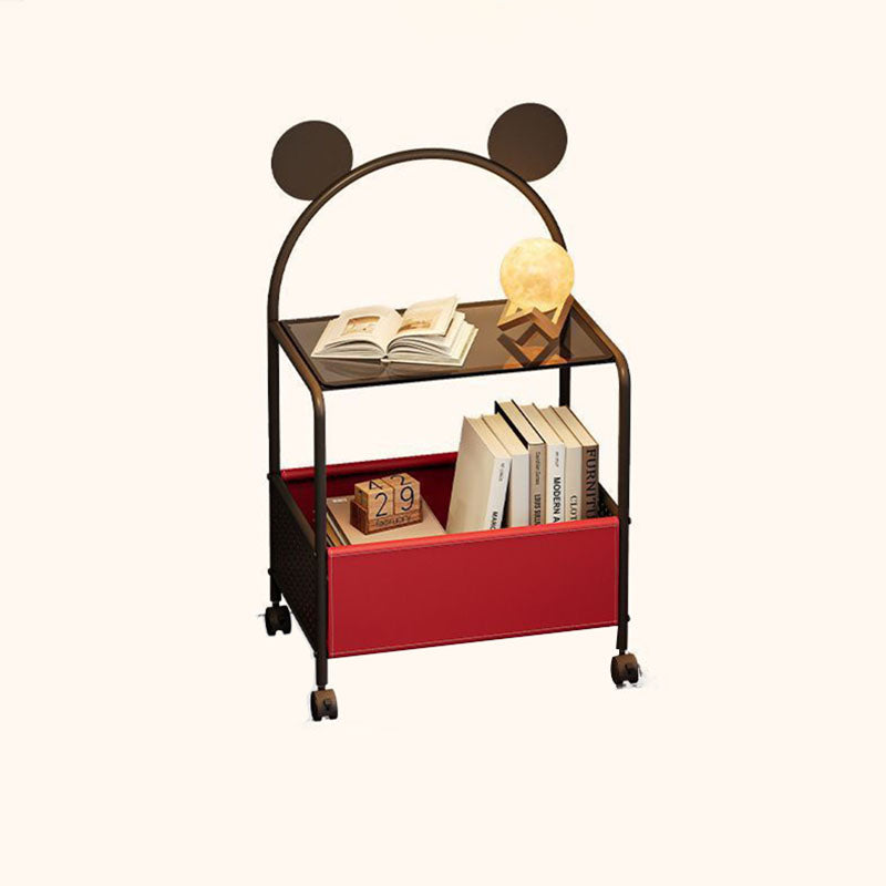 Contemporary Creative Bear Ears Rectangular Tempered Glass Iron Faux Leather PVC Movable Snacks Storage Shelf 2/3/4-Tier For Living Room