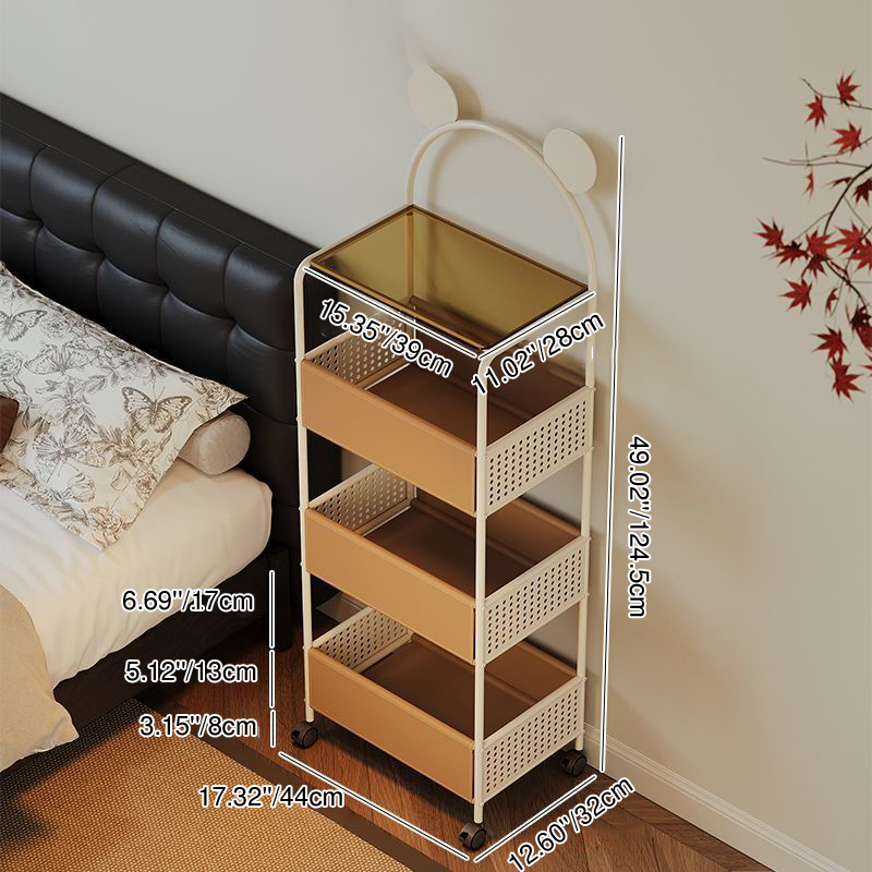 Contemporary Creative Bear Ears Rectangular Tempered Glass Iron Faux Leather PVC Movable Snacks Storage Shelf 2/3/4-Tier For Living Room