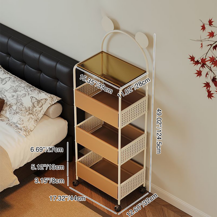 Contemporary Creative Bear Ears Rectangular Tempered Glass Iron Faux Leather PVC Movable Snacks Storage Shelf 2/3/4-Tier For Living Room