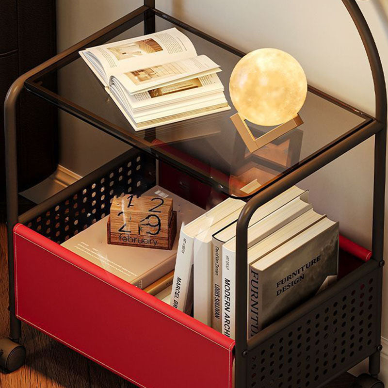 Contemporary Creative Bear Ears Rectangular Tempered Glass Iron Faux Leather PVC Movable Snacks Storage Shelf 2/3/4-Tier For Living Room