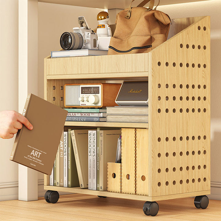 Modern Minimalist Trapezoid MDF Movable Floor-Standing Storage Shelf 1/2/3-Tier For Study