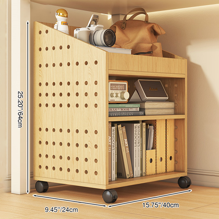 Modern Minimalist Trapezoid MDF Movable Floor-Standing Storage Shelf 1/2/3-Tier For Study