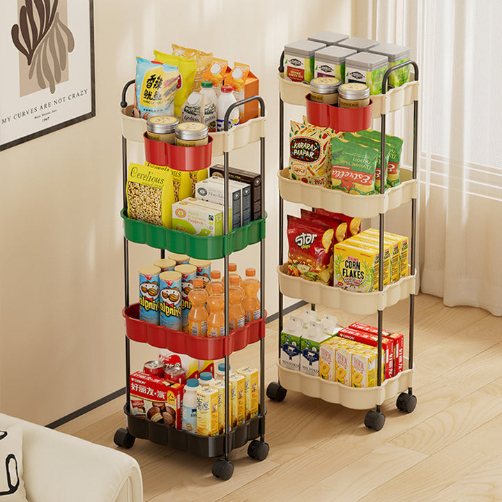 Modern Simplicity Wavy Edges Rectangular Steel Pipe Plastic Movable Snacks Storage Shelf 3/4-Tier For Living Room