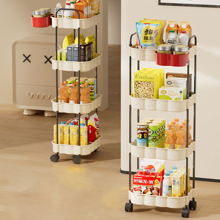 Modern Simplicity Wavy Edges Rectangular Steel Pipe Plastic Movable Snacks Storage Shelf 3/4-Tier For Living Room