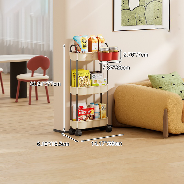 Modern Simplicity Wavy Edges Rectangular Steel Pipe Plastic Movable Snacks Storage Shelf 3/4-Tier For Living Room