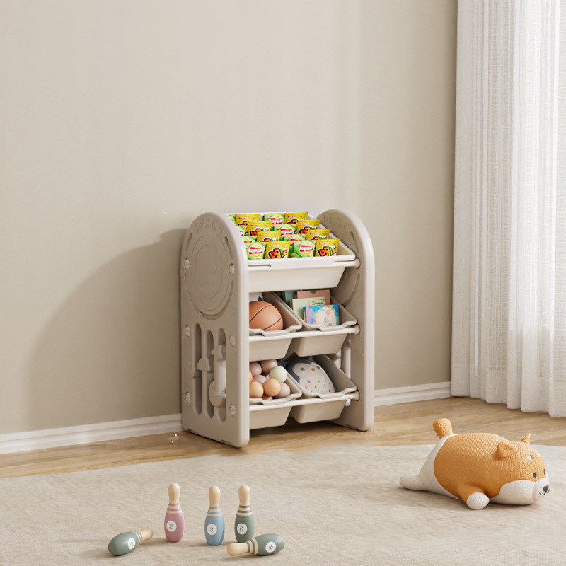 Estante de almacenamiento para niños de HDPE ecológico y contemporáneo de forma ovalada de 3 niveles para sala de estar 