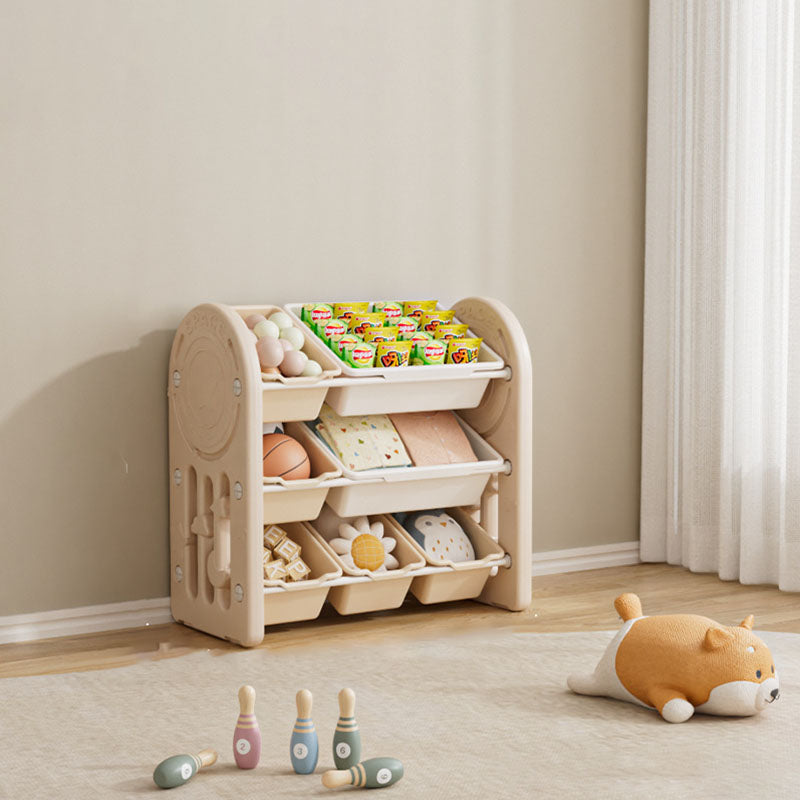 Estante de almacenamiento para niños de HDPE ecológico y contemporáneo de forma ovalada de 3 niveles para sala de estar 