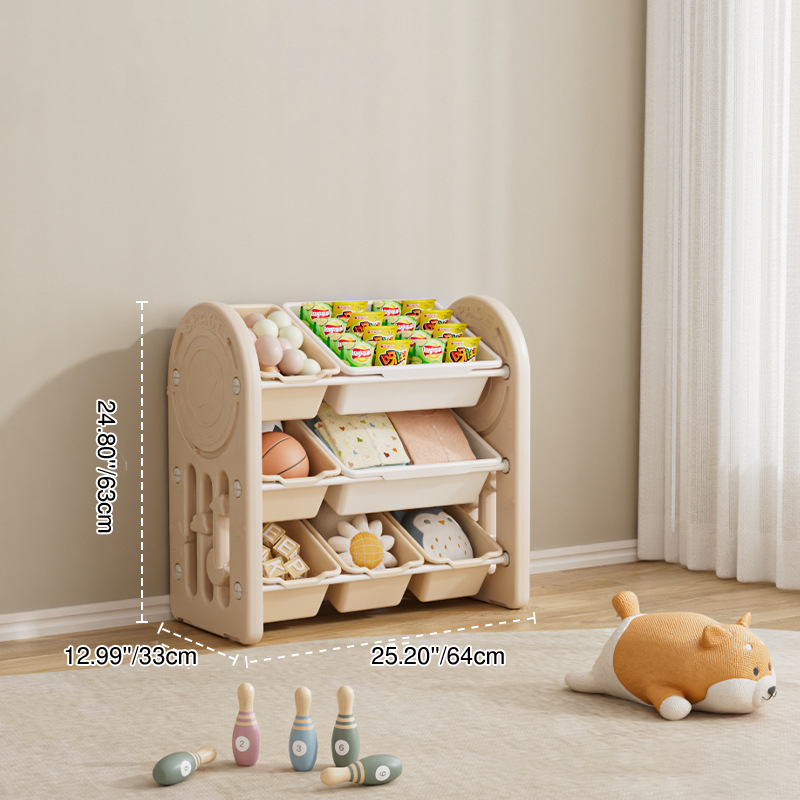 Estante de almacenamiento para niños de HDPE ecológico y contemporáneo de forma ovalada de 3 niveles para sala de estar 
