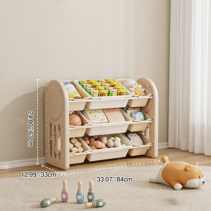 Estante de almacenamiento para niños de HDPE ecológico y contemporáneo de forma ovalada de 3 niveles para sala de estar 