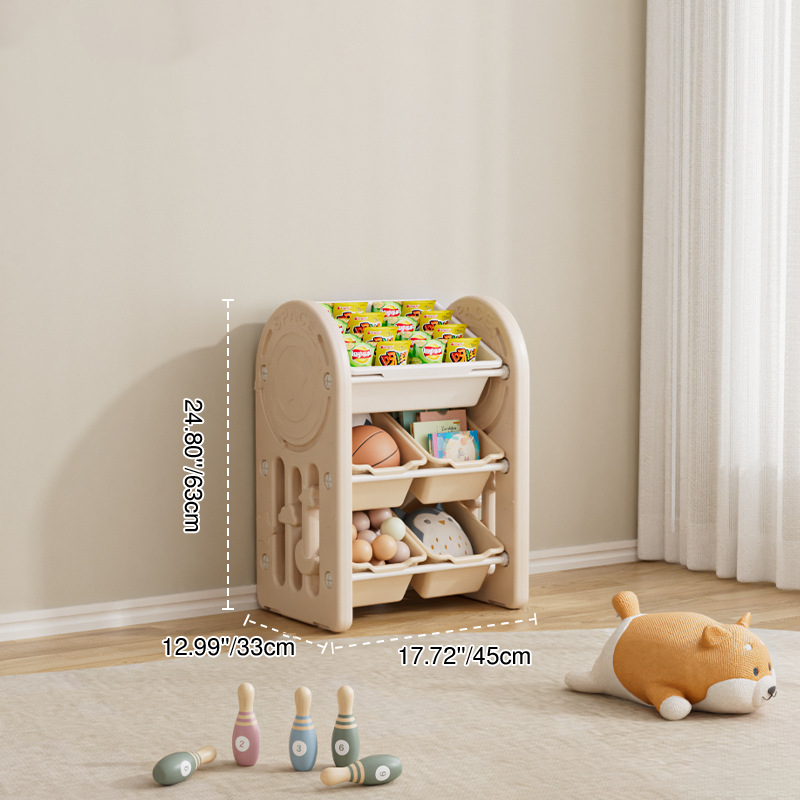 Estante de almacenamiento para niños de HDPE ecológico y contemporáneo de forma ovalada de 3 niveles para sala de estar 