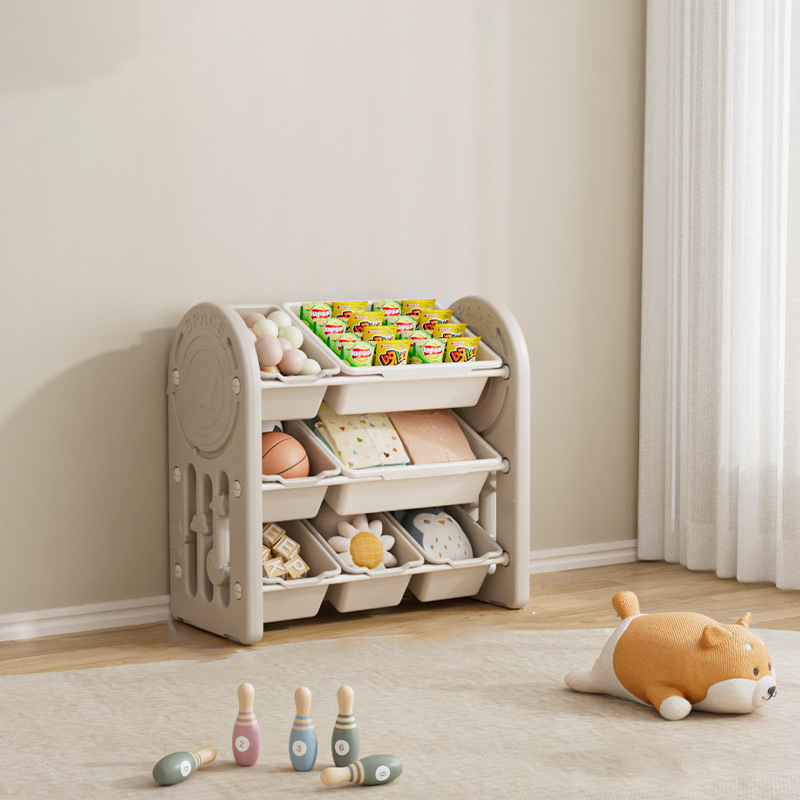 Estante de almacenamiento para niños de HDPE ecológico y contemporáneo de forma ovalada de 3 niveles para sala de estar 