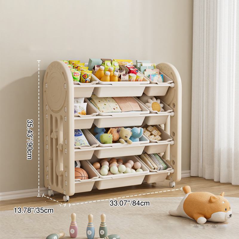 Contemporary Creative Oval Environmentally Friendly HDPE Movable Kids Storage Shelf 4-Tier For Living Room