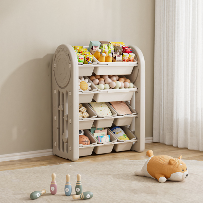 Contemporary Creative Oval Environmentally Friendly HDPE Movable Kids Storage Shelf 4-Tier For Living Room