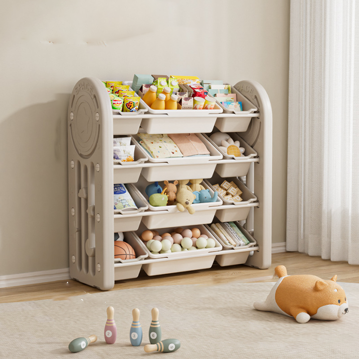 Contemporary Creative Oval Environmentally Friendly HDPE Movable Kids Storage Shelf 4-Tier For Living Room