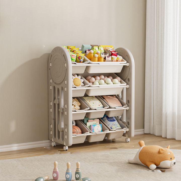 Contemporary Creative Oval Environmentally Friendly HDPE Movable Kids Storage Shelf 4-Tier For Living Room
