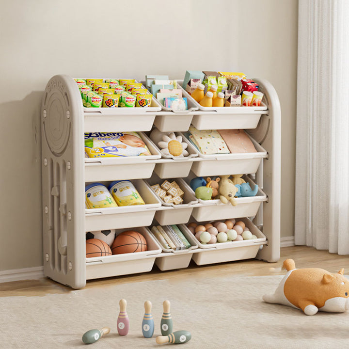 Contemporary Creative Oval Environmentally Friendly HDPE Movable Kids Storage Shelf 4-Tier For Living Room