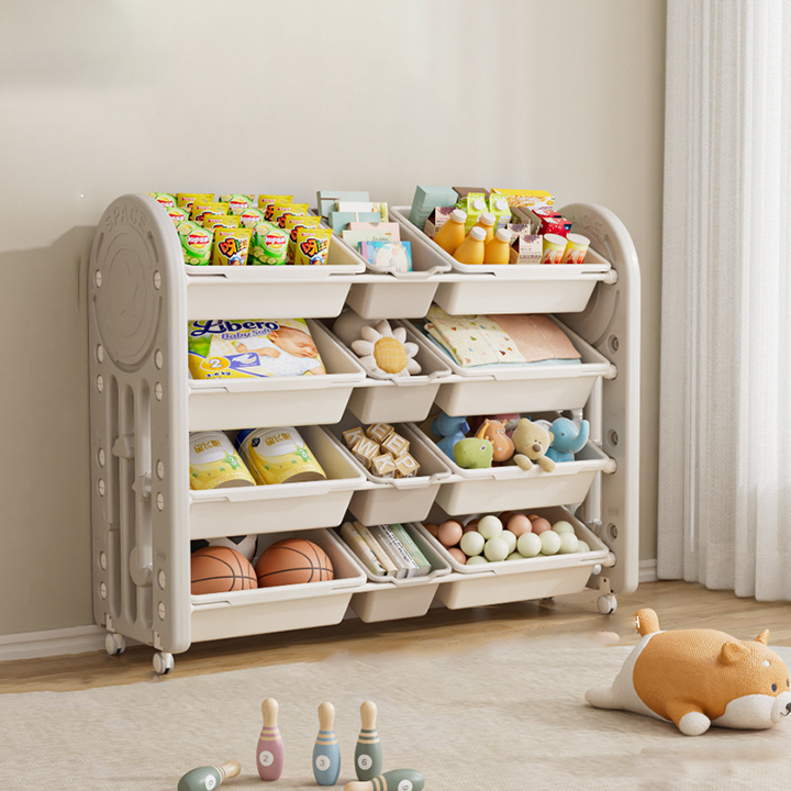 Contemporary Creative Oval Environmentally Friendly HDPE Movable Kids Storage Shelf 4-Tier For Living Room