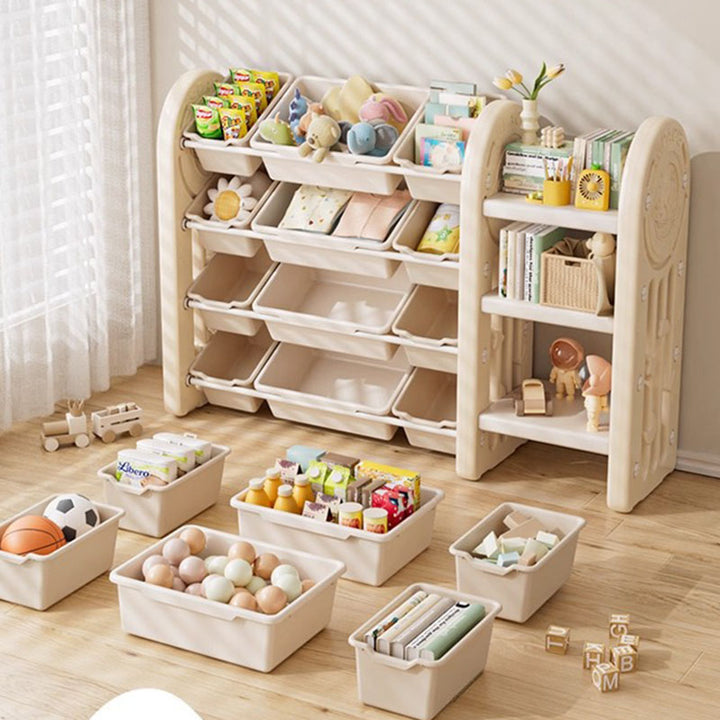 Contemporary Creative Oval Environmentally Friendly HDPE Movable Kids Storage Shelf 4-Tier For Living Room