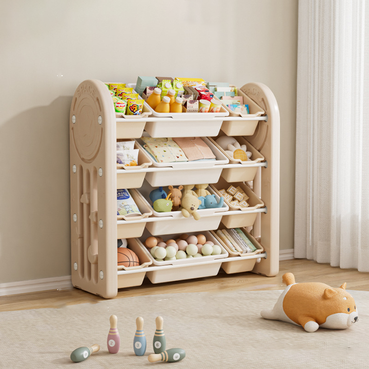 Contemporary Creative Oval Environmentally Friendly HDPE Movable Kids Storage Shelf 4-Tier For Living Room