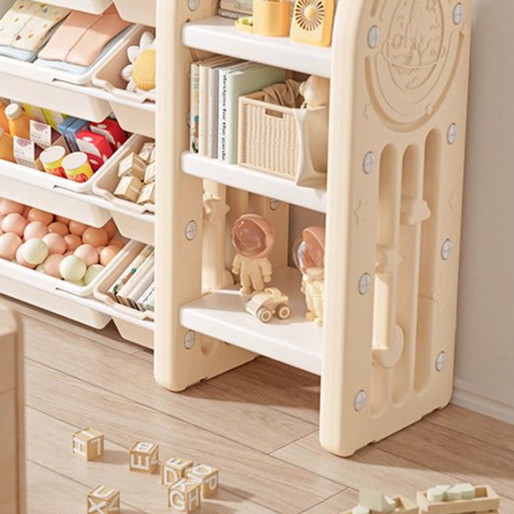 Contemporary Creative Oval Environmentally Friendly HDPE Movable Kids Storage Shelf 4-Tier For Living Room