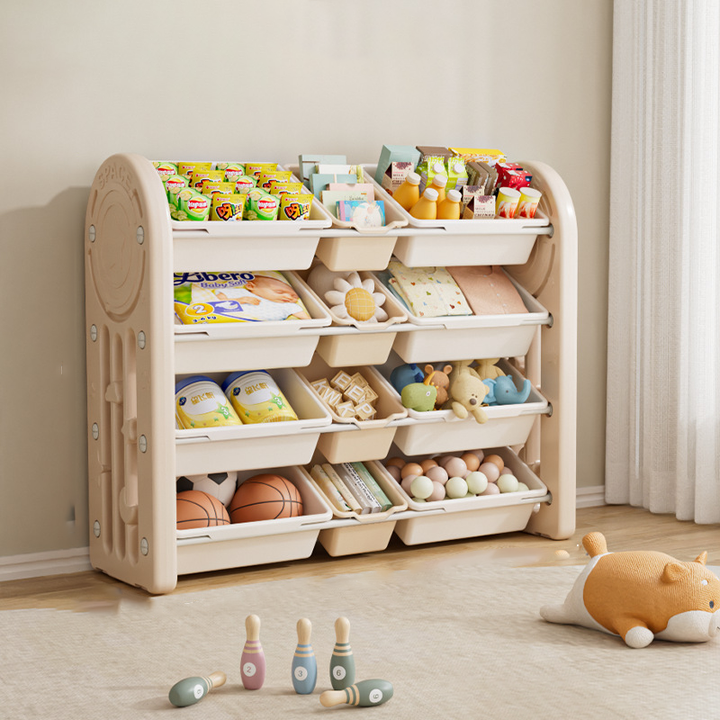 Contemporary Creative Oval Environmentally Friendly HDPE Movable Kids Storage Shelf 4-Tier For Living Room