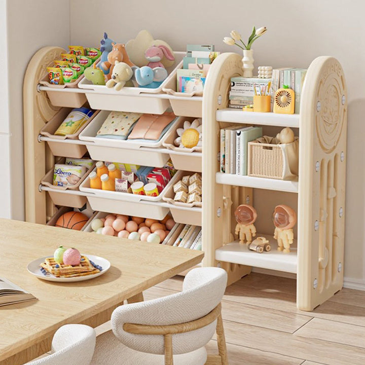 Contemporary Creative Oval Environmentally Friendly HDPE Movable Kids Storage Shelf 4-Tier For Living Room