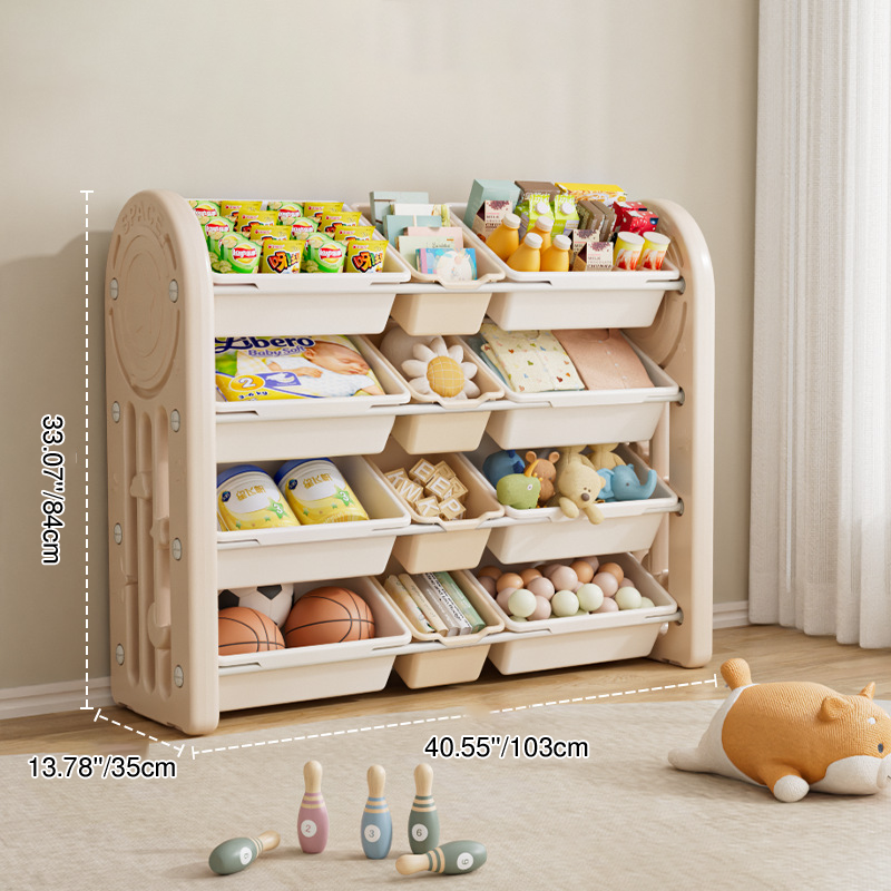 Contemporary Creative Oval Environmentally Friendly HDPE Movable Kids Storage Shelf 4-Tier For Living Room