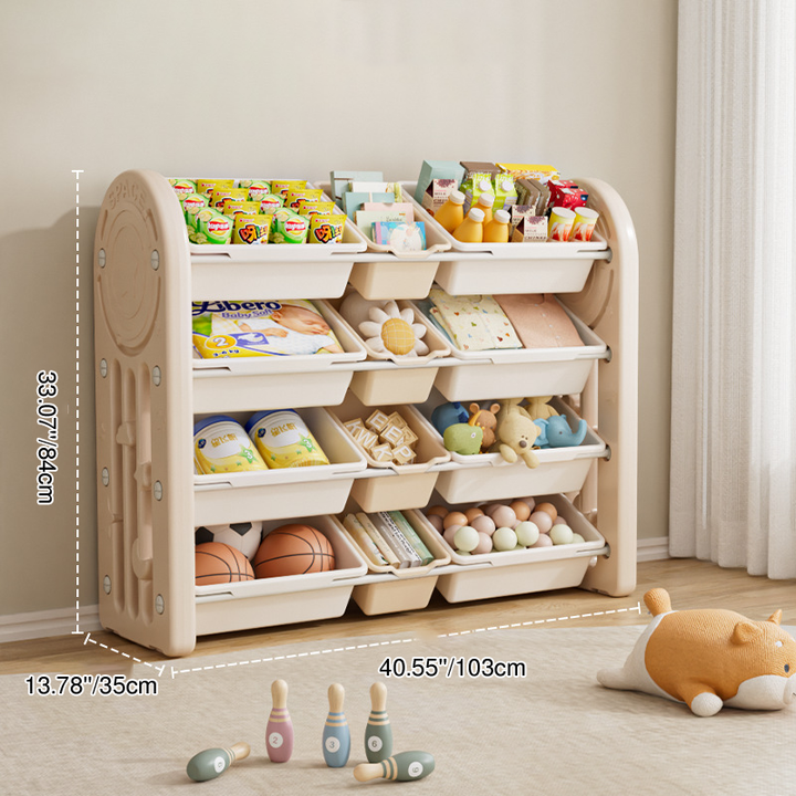 Contemporary Creative Oval Environmentally Friendly HDPE Movable Kids Storage Shelf 4-Tier For Living Room
