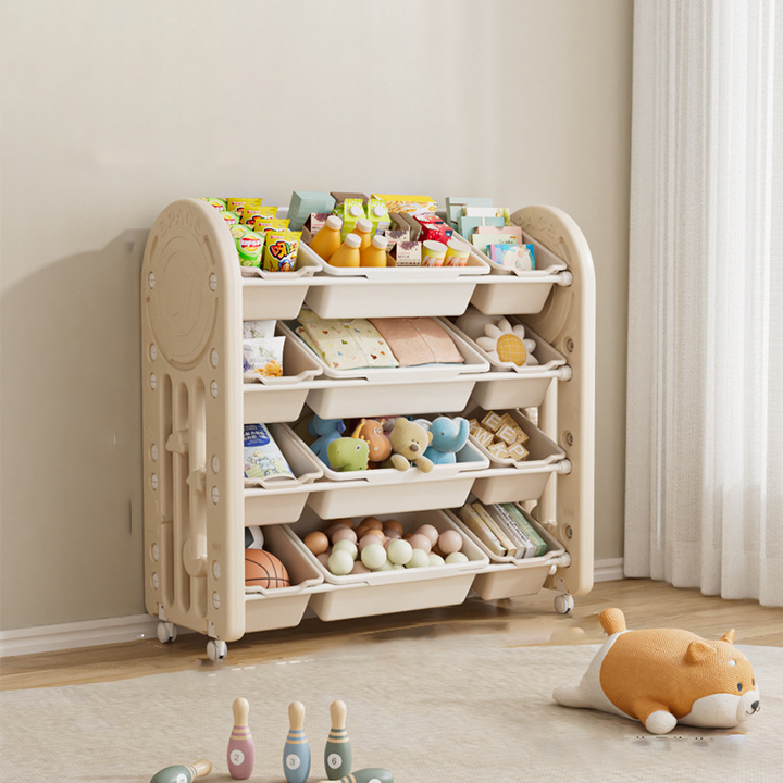 Contemporary Creative Oval Environmentally Friendly HDPE Movable Kids Storage Shelf 4-Tier For Living Room