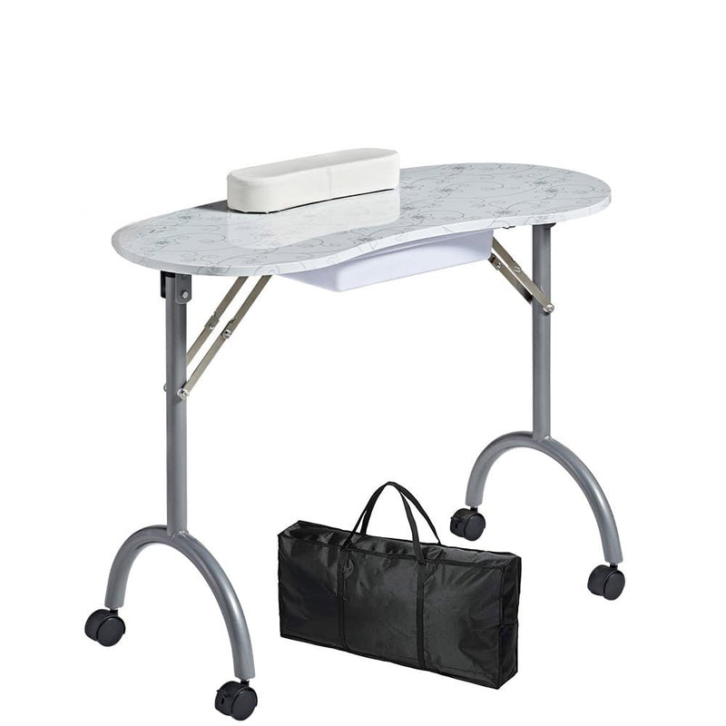 Modern Minimalist Oval Stainless Steel MDF Nail Desk 1-Drawer For Bedroom