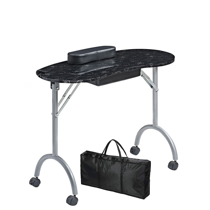 Modern Minimalist Oval Stainless Steel MDF Nail Desk 1-Drawer For Bedroom